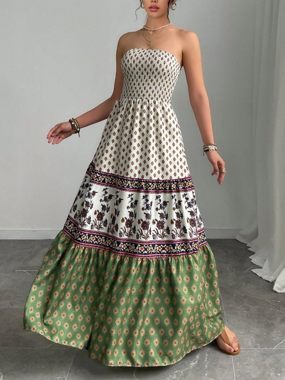 Apricot Boho Women's tube top maxi dress - Picture 3 of 6